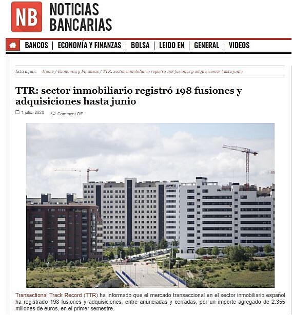 TTR: sector inmobiliario registr 198 fusiones y adquisiciones hasta junio